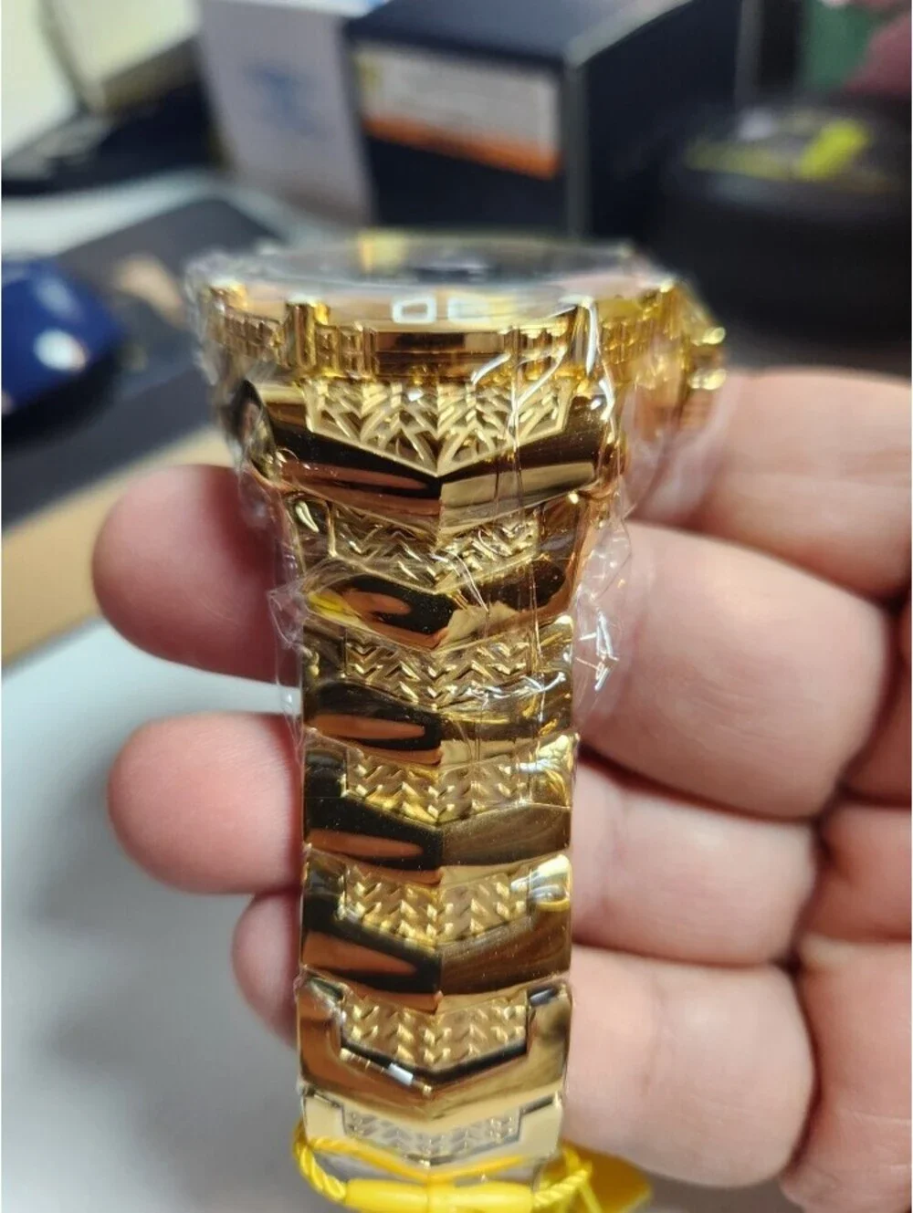 Invicta Men's Automatic Gold Tone Wristwatch with Black Dial and Moon Phase
